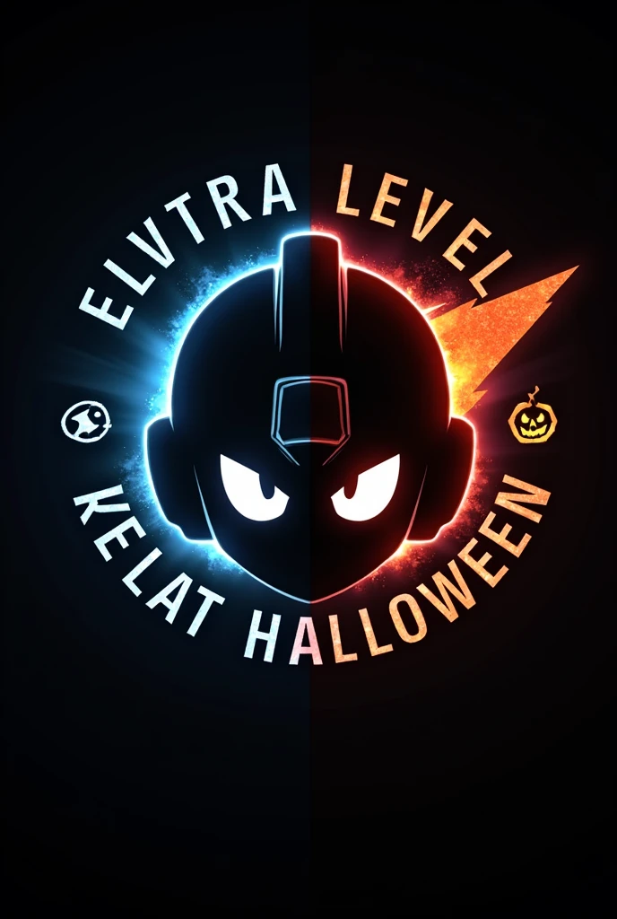 Logo of only the silhouettes of the faces of classic megaman and megaman X and that the title of the logo is ultra level the last halloween