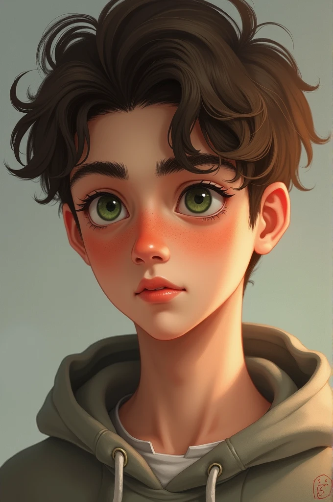 11 year old boy with brown eyes and brown hair wearing red hoodie