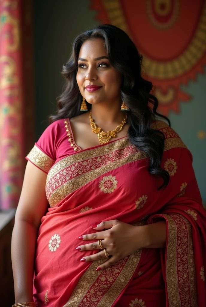 Big boobs, plus size beautiful woman in saree
