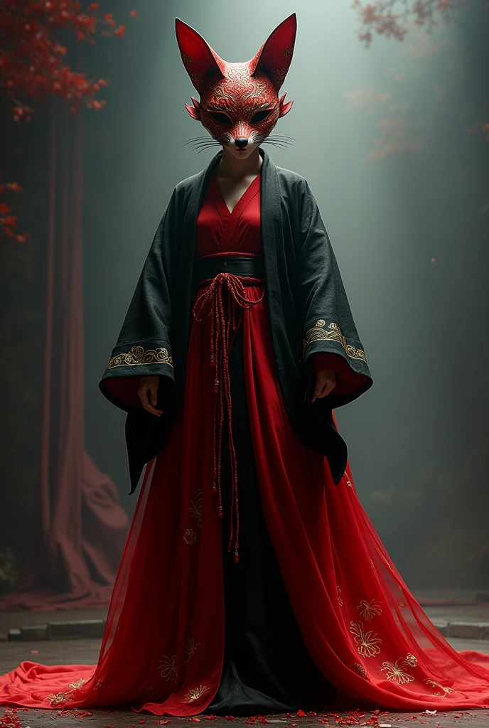 Kitsune masked singer, red and black clothes