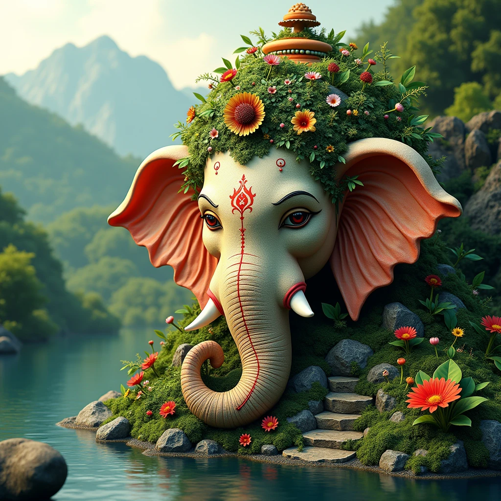 nature face lord ganesha with background beautiful nature