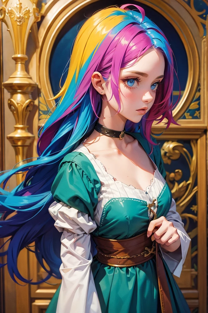 Colorful hair girl upper body medieval Europe