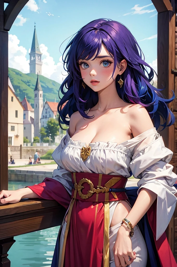 Colorful hair girl upper body medieval Europe
