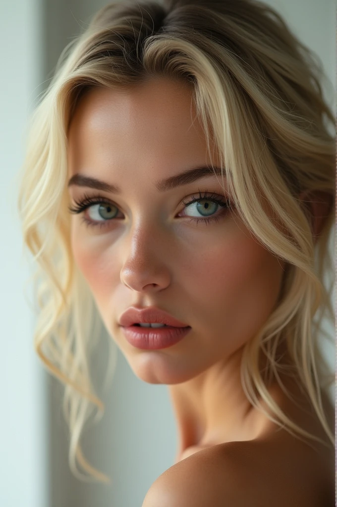 A blonde woman with big lips