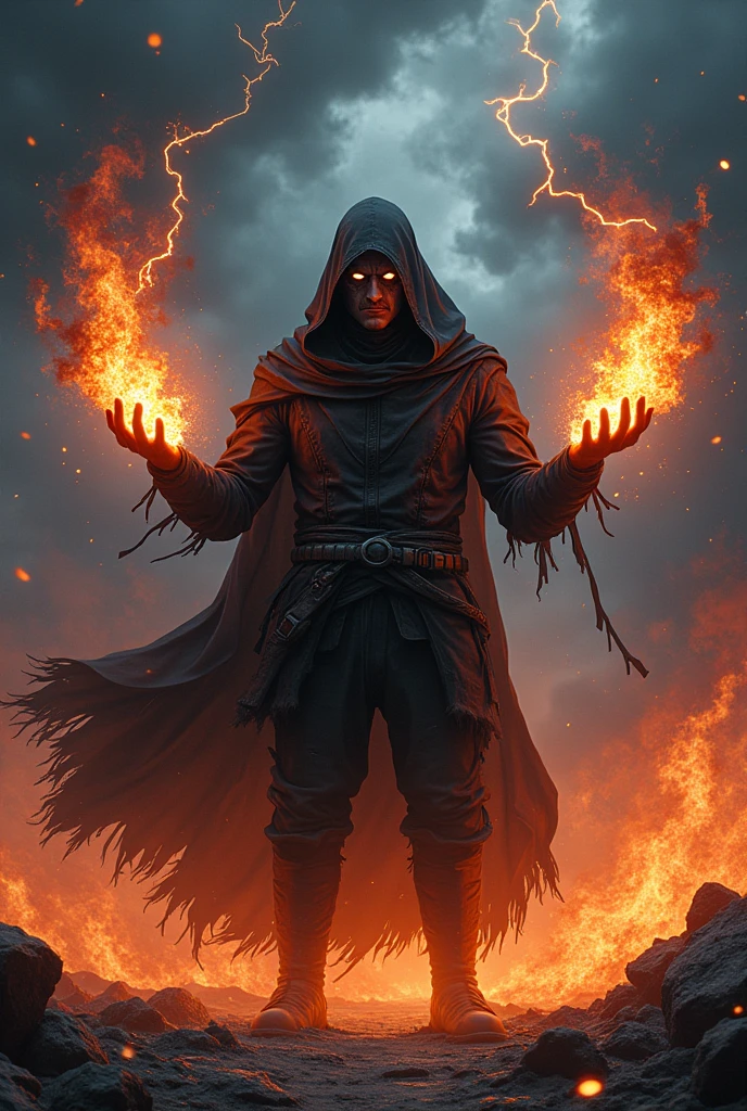 I want to create a fire mage that ressemble my hero academia Dabi. he should use black flames with lightning