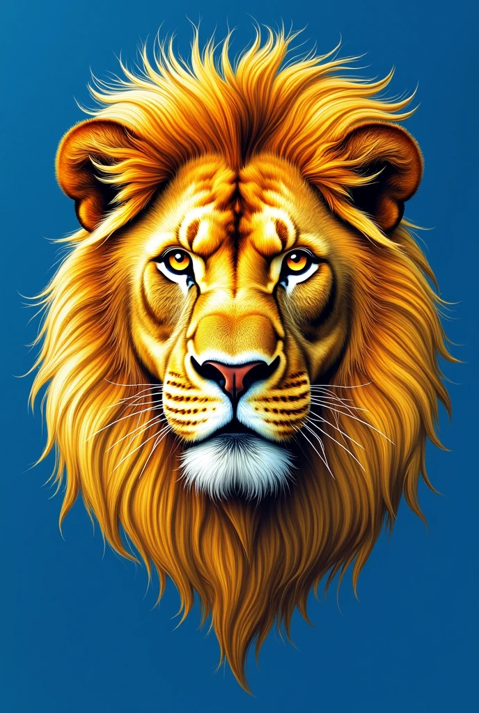 Golden image of a lion&#39;s face drawn with a pen, with a royal blue background 