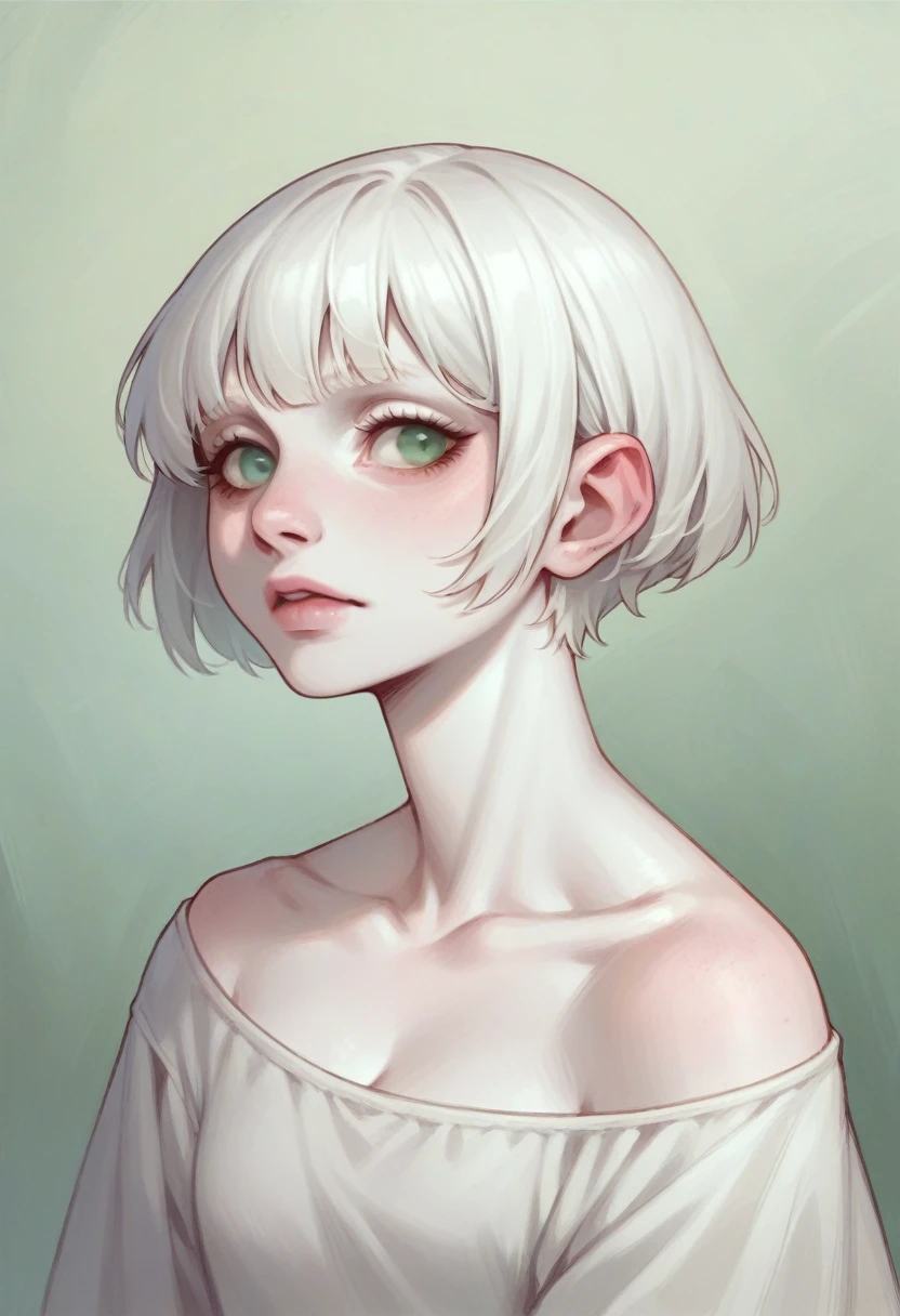 White hair, blue and green eyes,albino skin