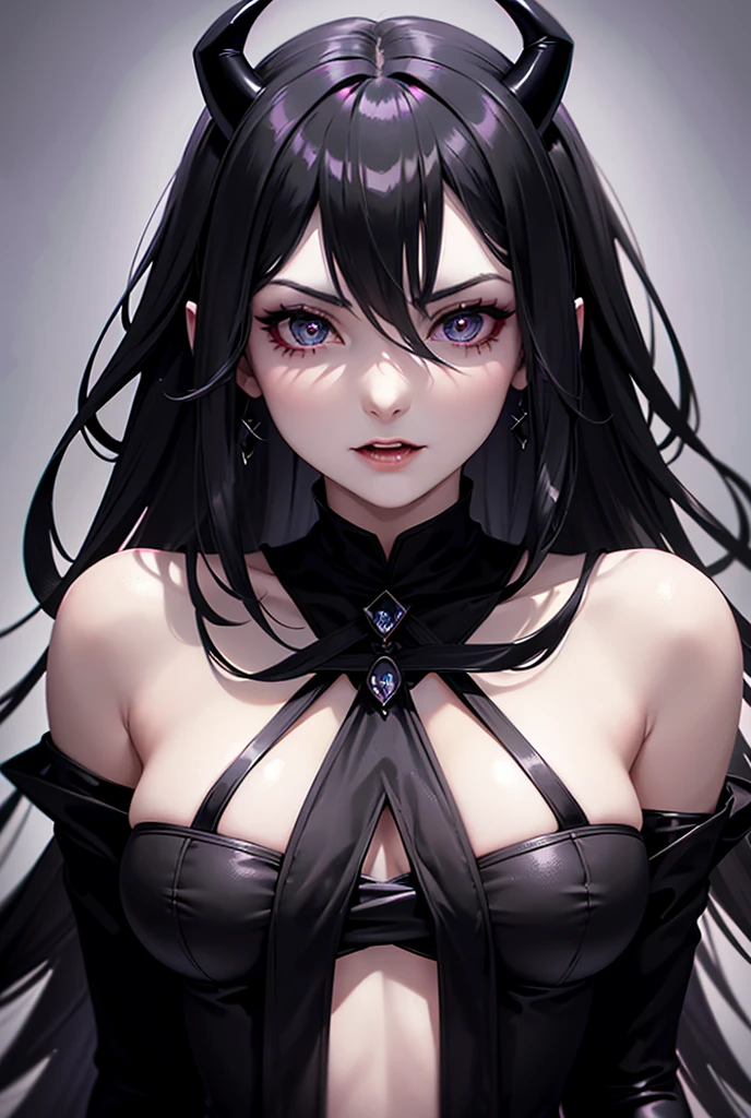 a close up of a woman in a black dress with horns, vampire girl, beautiful succubus, demon girl, succubus, demon anime girl, beautiful vampire queen, female vampire, vampire queen, dark vampire, succubus in tight short dress, androgynous vampire, succubus | medieval, beautiful vampire female queen, artgerm and rossdraws, High Resolution, 