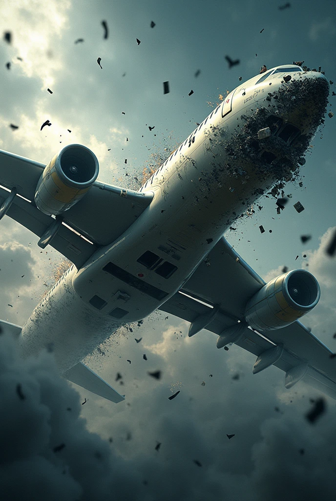 The airplane falls apart