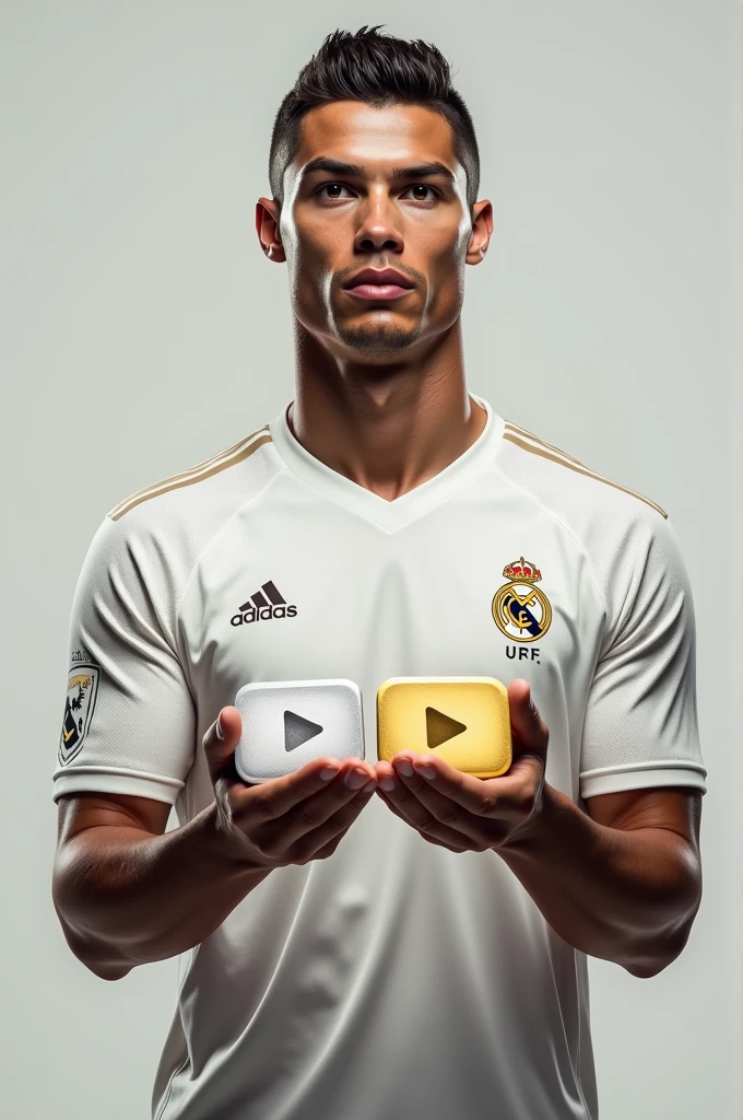 Ronaldo with two YouTube play button one silvar one gold