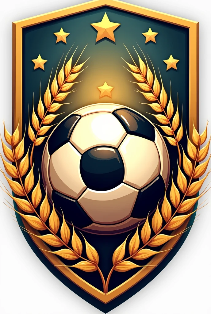 a football tournament logo for the city of campanario. Use a ball and wheats and stars. Use a shield