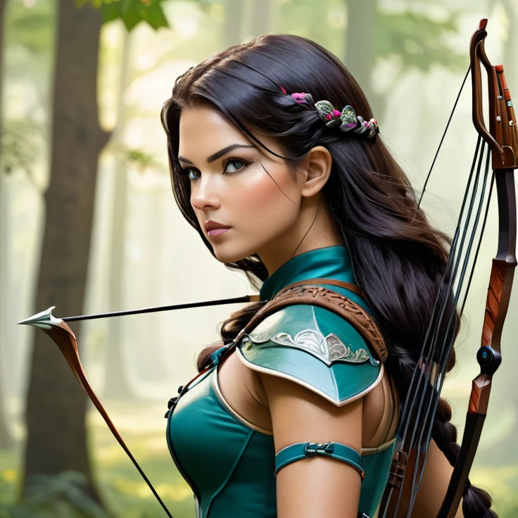 Fantasy female archer facing right with bow drawn