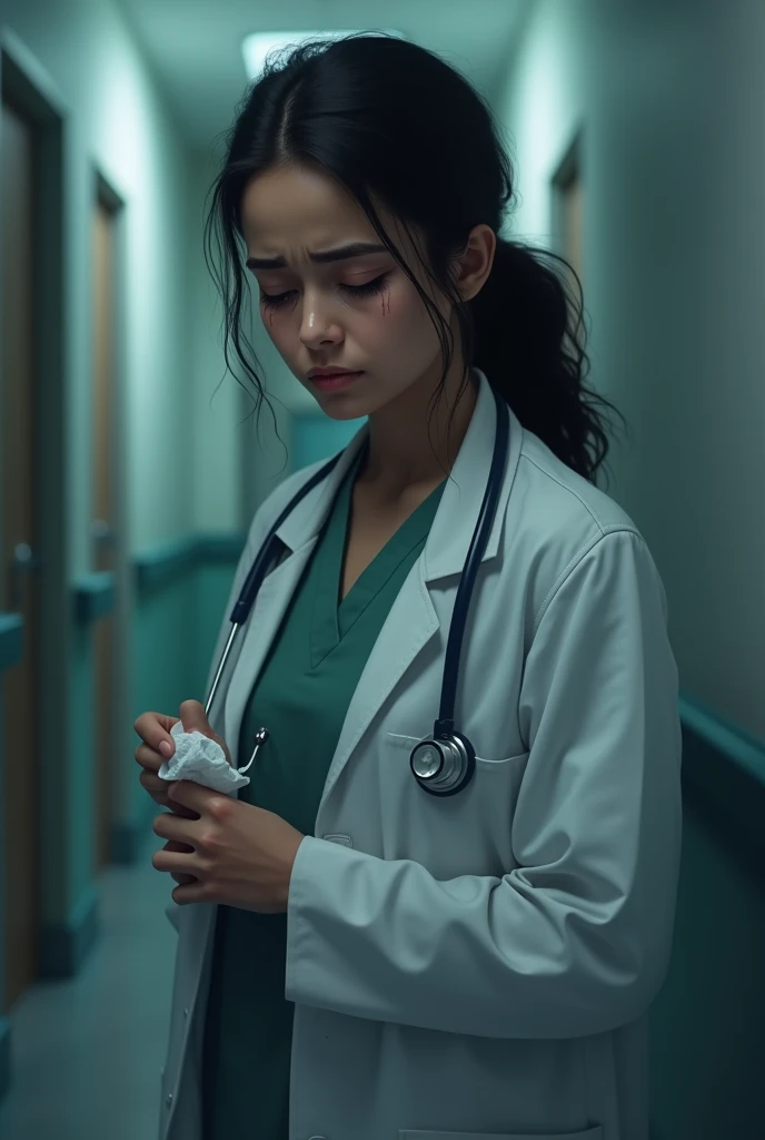 A indian female doctor is crying
