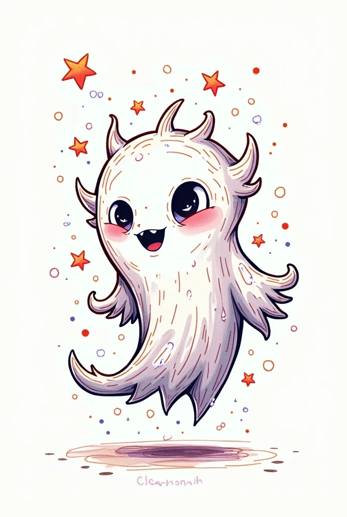 create full color lineart of a fun shaped ghost with detailed and weird shapes