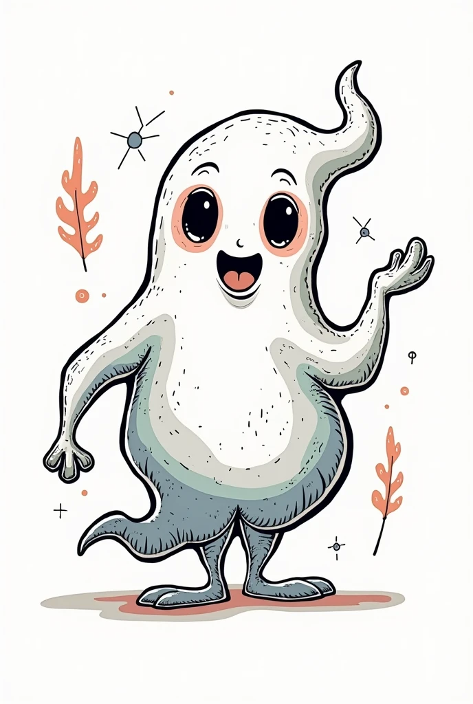 create full color lineart of a fun shaped ghost with detailed and weird shapes
