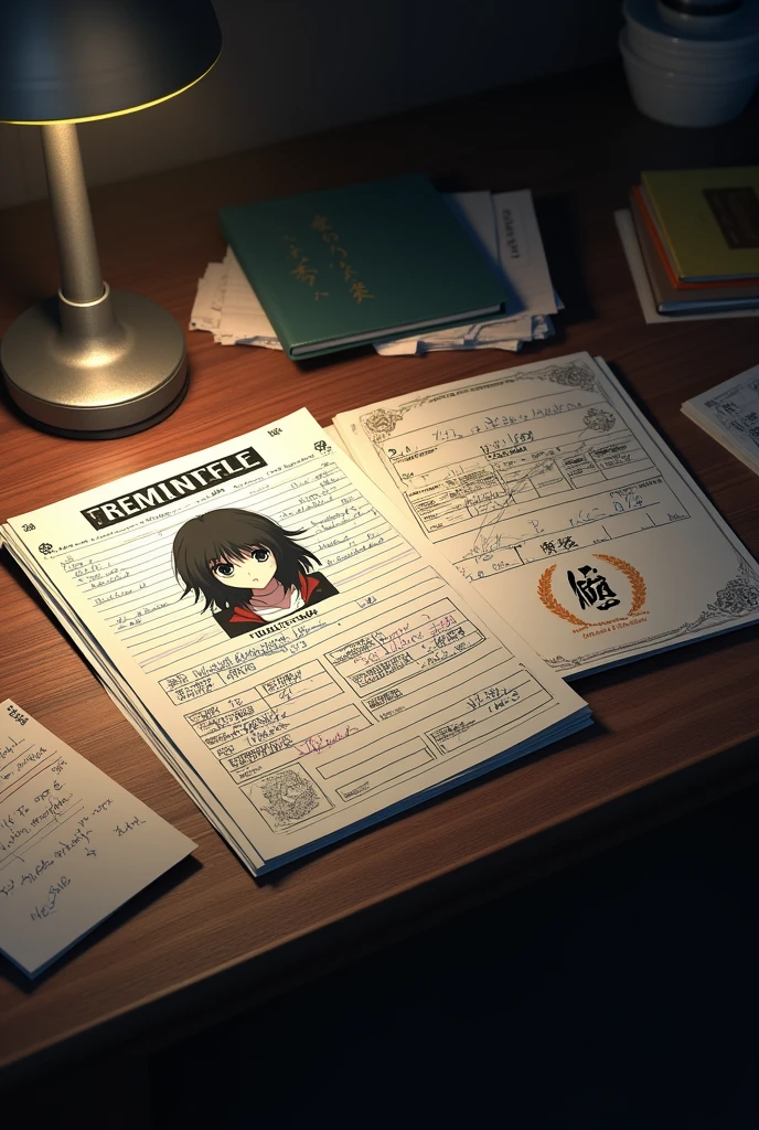 Criminal file on an anime table