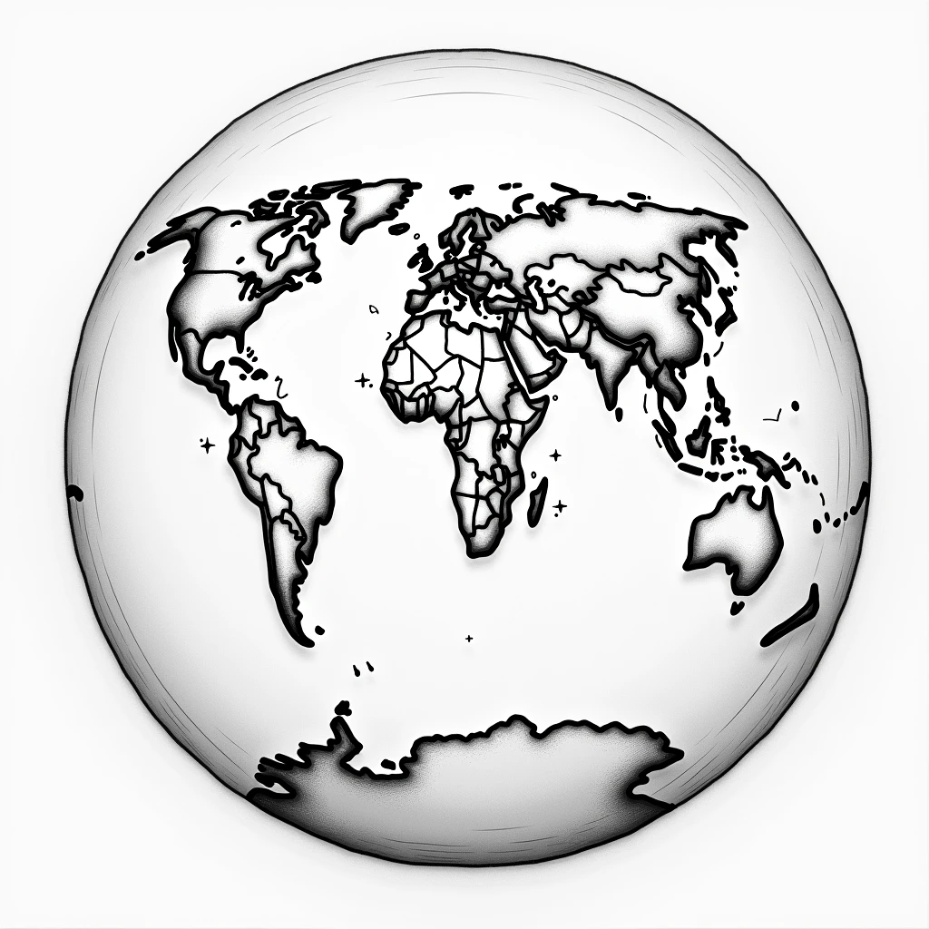 flat earth map, black and white