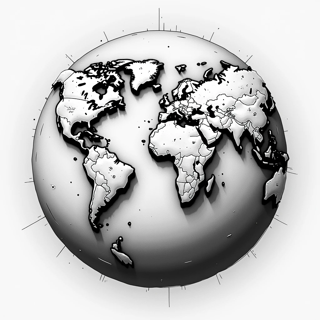 flat earth map, black and white