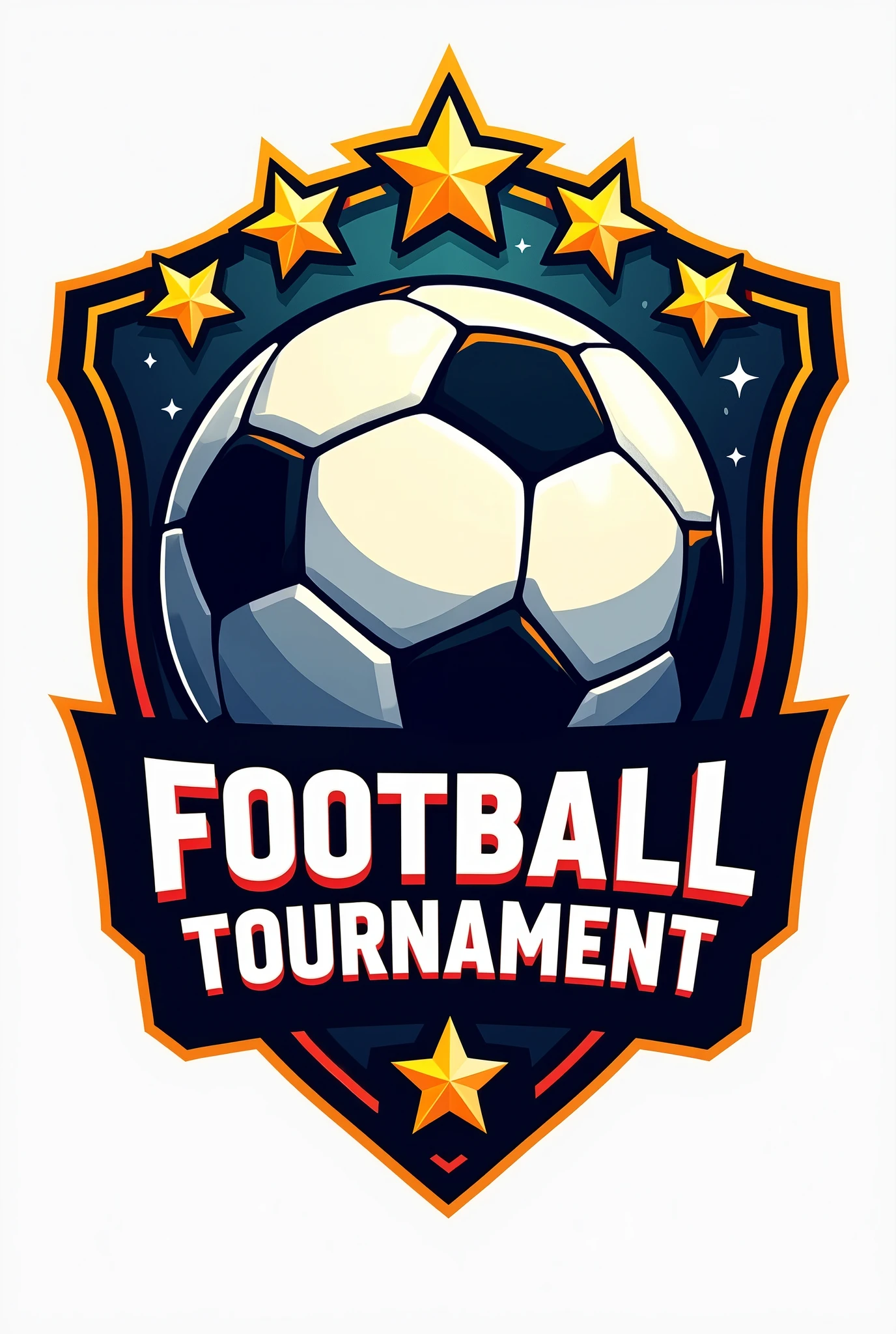 a football tournament logo for the city of campanario. Use a ball and stars. Use a shield. Illustration style image. put the text "Football tournament"
