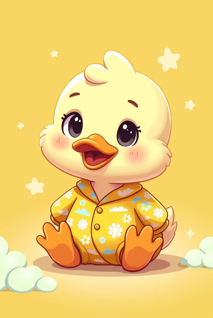 Create a in duck pajamas with a yellow cartoon background