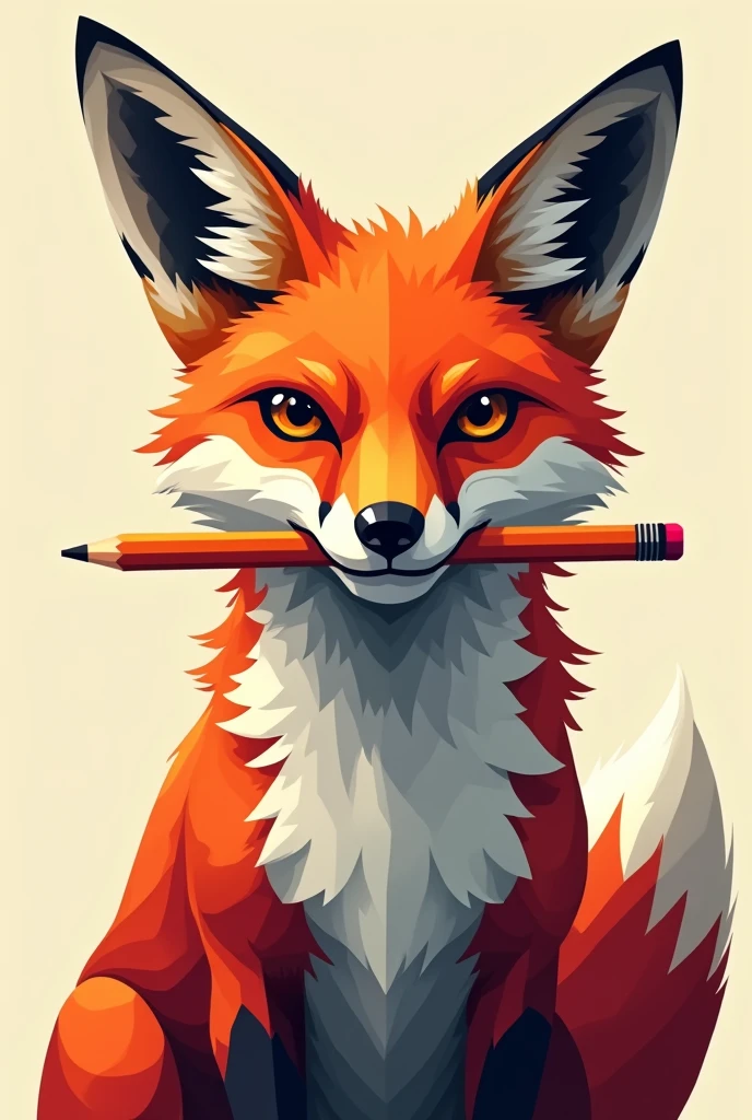 Graphic fox with pencil in mouth