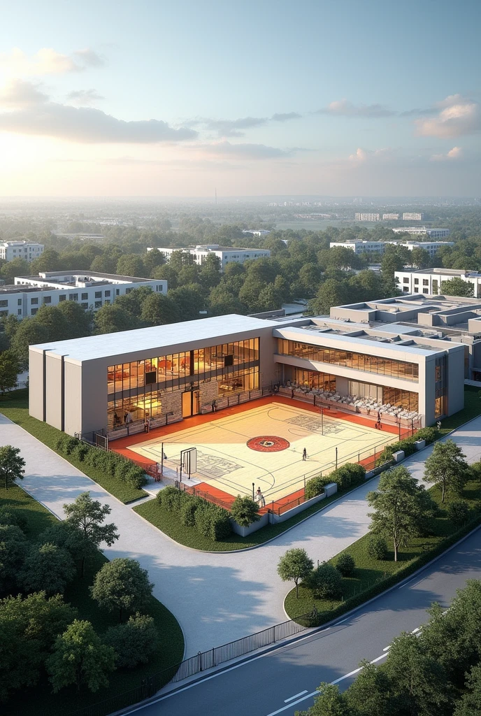 Make me a spreadsheet of expenses for a multi-sports gym and make me the stadium in 3D in a jpg image