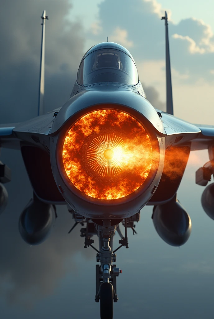 The fighter jet engine is on fire