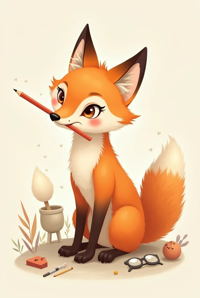 Fox with pencil in mouth design