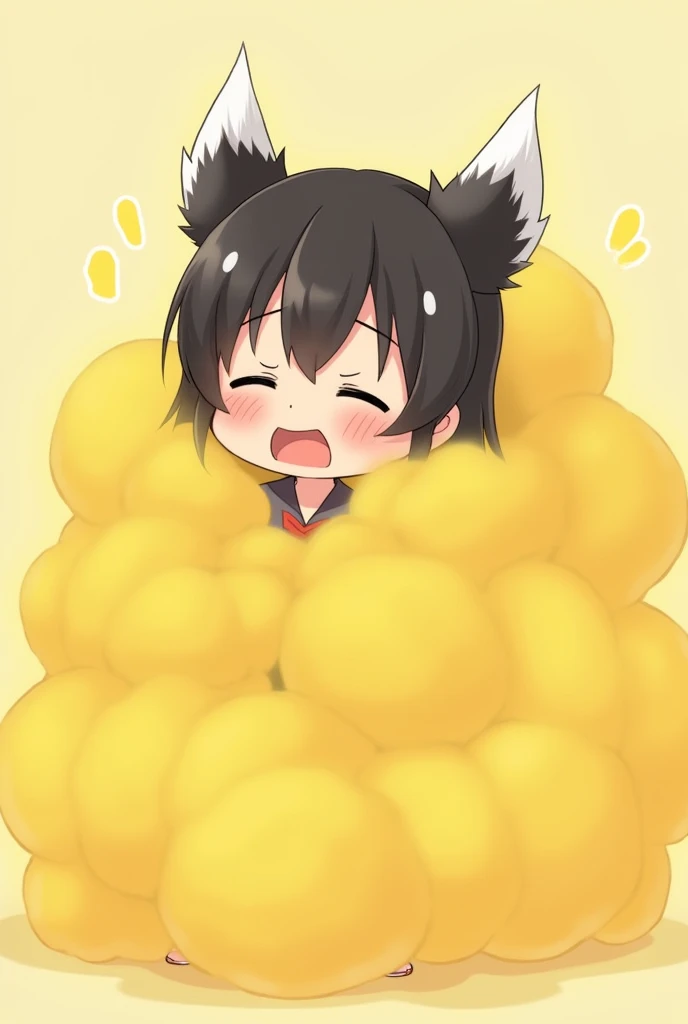 1 Human Girl、anime、animeチック、Skunk Ears、Skunk's Tail、child、A large amount of yellow mist is sprayed from the skirt、Embarrassing、Fart、solo、Turn your back、