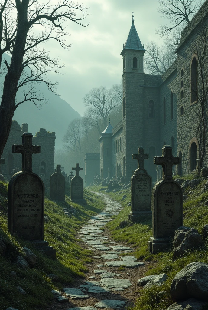 image of a ruined and medieval cemetery 
