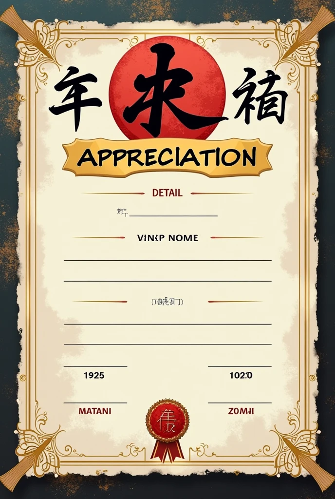 Martial arts appreciation certificate and have spaces for all data