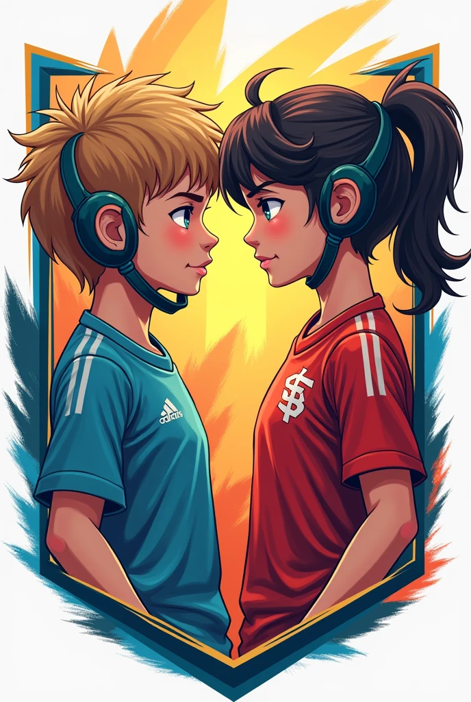 A badge of two young players