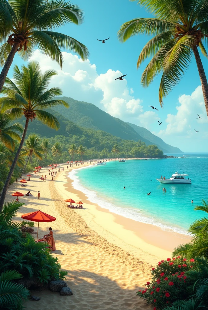 A photographic image of a tropical beach 