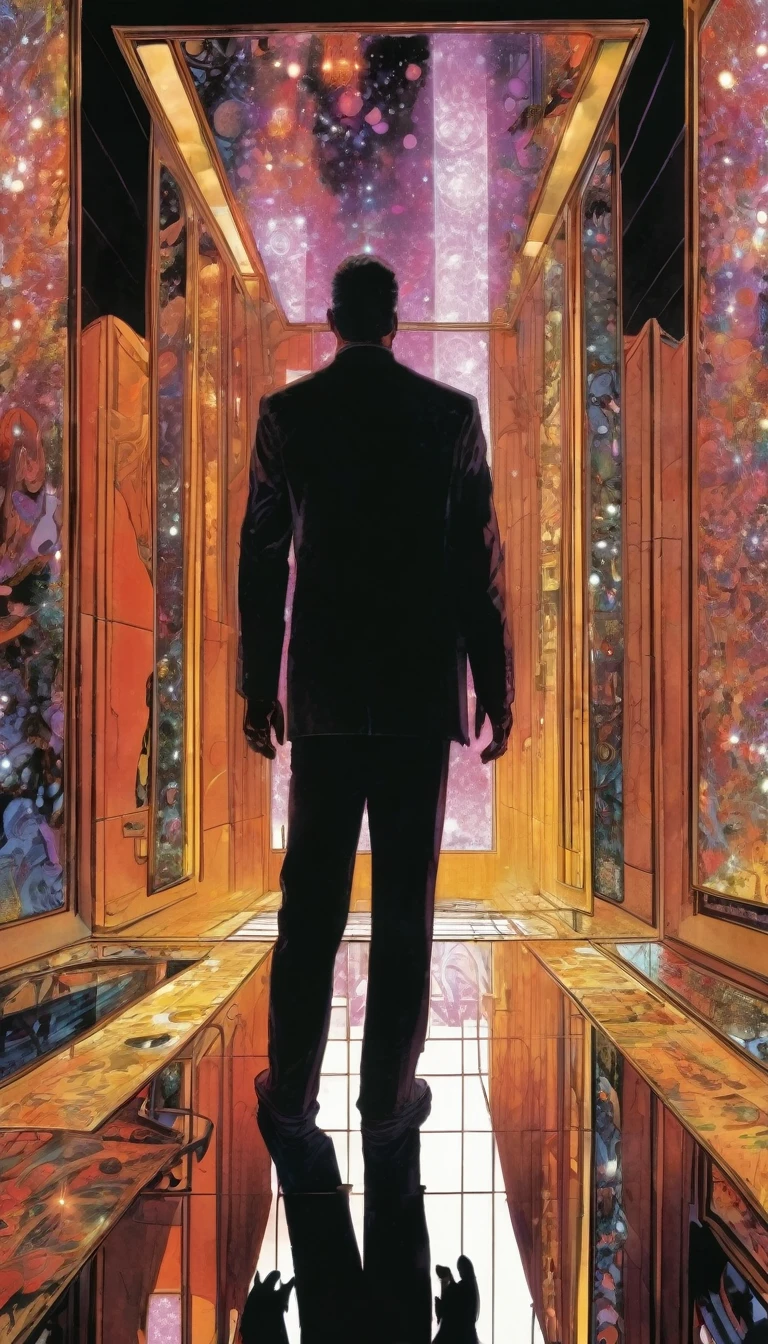 scenery, (no humans:1.5), (infinity mirror:1.5), (facing mirrors:1.5), opposite mirror, mirror in mirror, countless mirror, indoors, dark, horror (theme), (masterpiece), (best quality), (ultra-detailed), (hires), (illustration), art inspired by Bill Sienkiewicz and Dave McKean