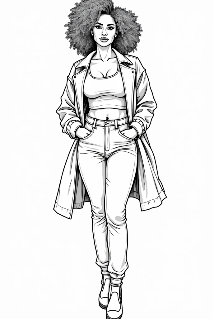 
Black Fat Women Beauties Portrait Coloring Pages for adults, Full body clothing, different style clothes , white skin, Fat Black Woman Grayscale Coloring Book, White Background, no shadow on image, outline body, best quality, masterpiece, detailed, perfect face