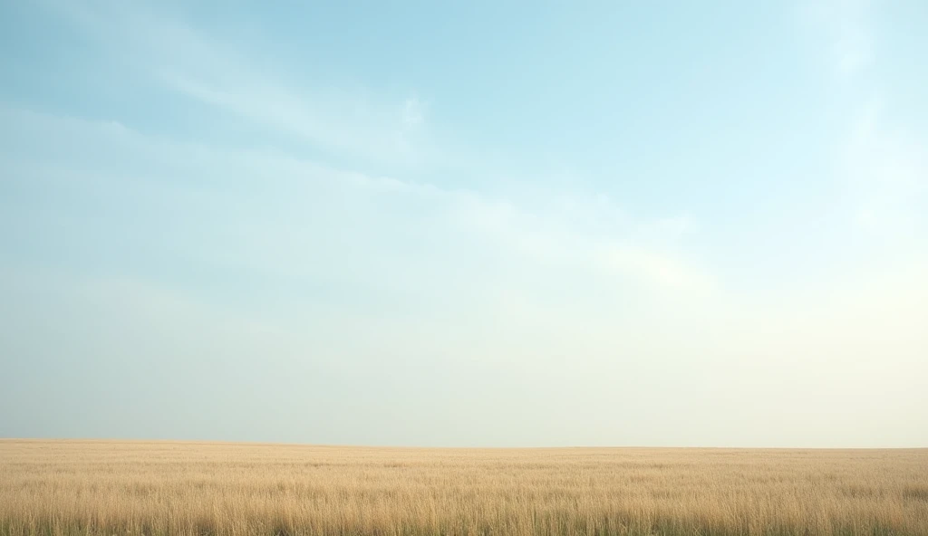 A wide landscape featuring a calm, open field under a sky with very faint clouds. The clouds are thin and almost translucent, blending softly into the light blue sky, giving the scene a peaceful and open feel.
