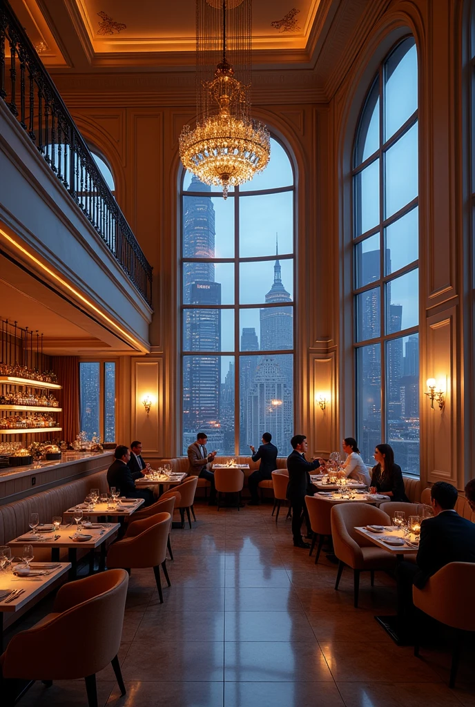 A beautiful restaurant interior with cool lighting