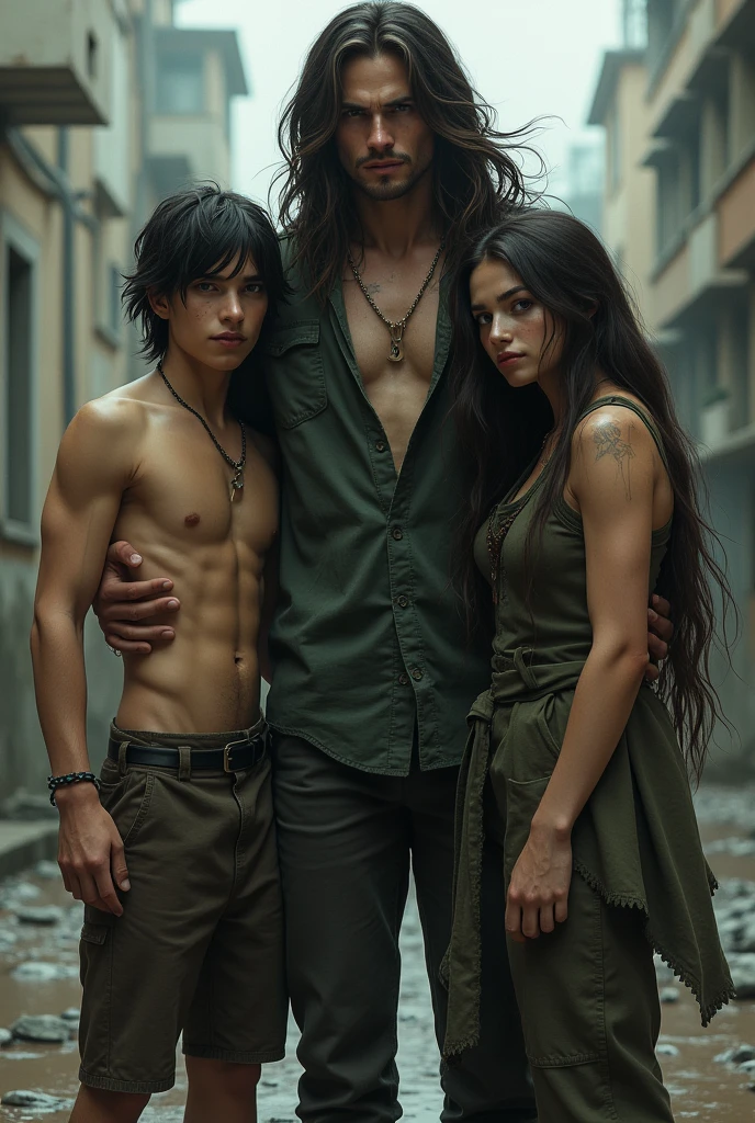 Create image of me and my friends
One friend is short and have short hair looking blood
Iam a tall person and have long hair
Other friend is medium in height