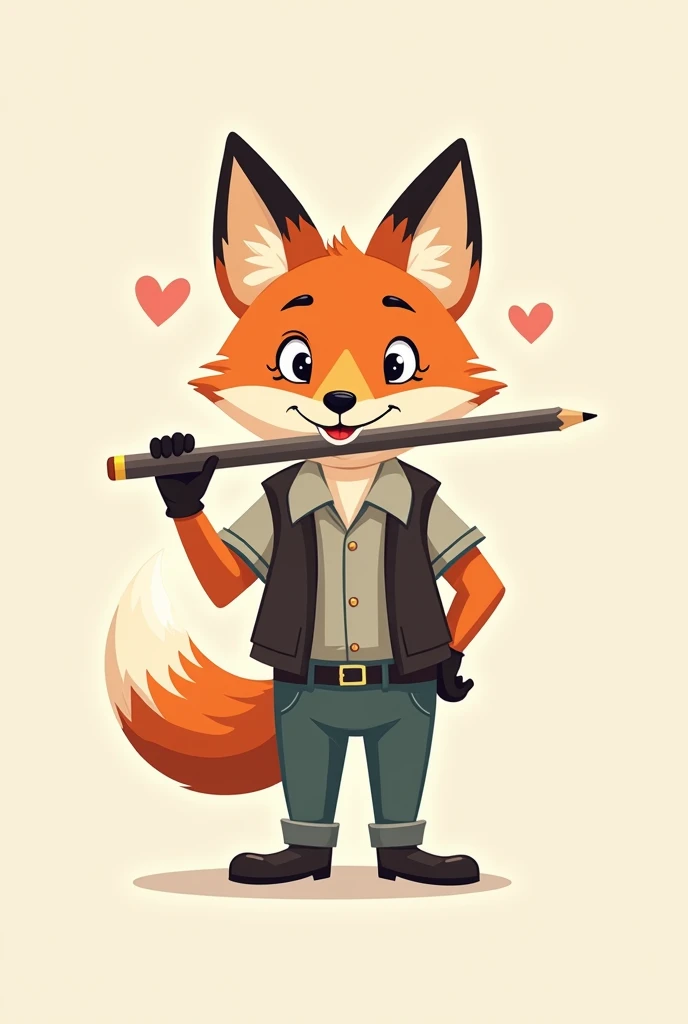 Fox with pencil in mouth design With clothes 

