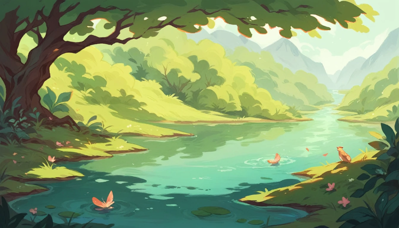 flowing river and green mossy rocks