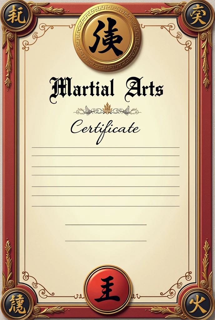 Martial arts appreciation certificate and have spaces for all data