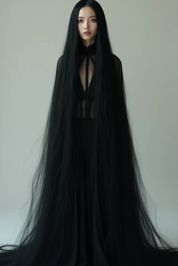 white girl with black hair from head to toe full body.