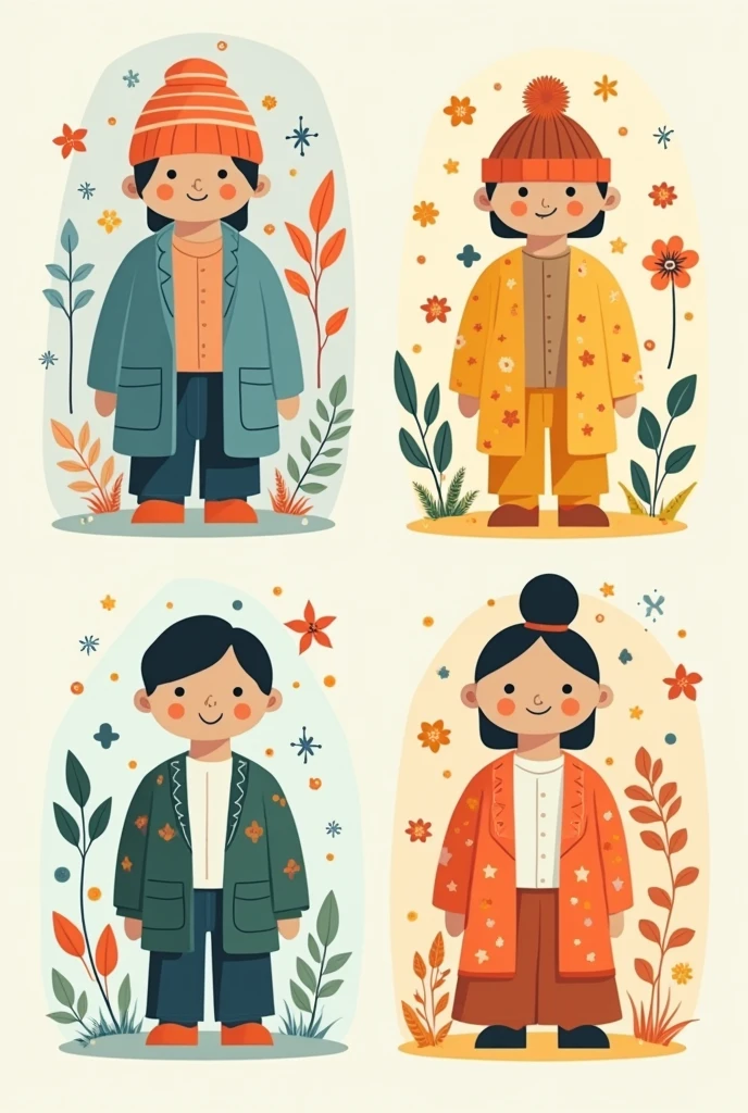 Four seasons icon: winter, summer, spring and autumn, vector illustration, Use flowers