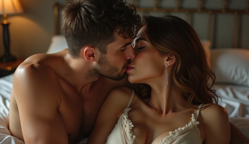 Sex between an Ethan a 19 year boy handsome naked sex with Sophia a 36 year beautiful big boob sexy mature naked women with laying down in the bed and kissing eachother and have sex full image of penis scene