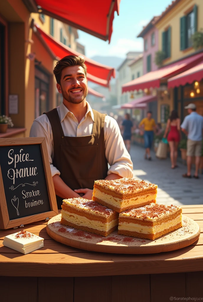 Make me an image with description of selling tiramisu
