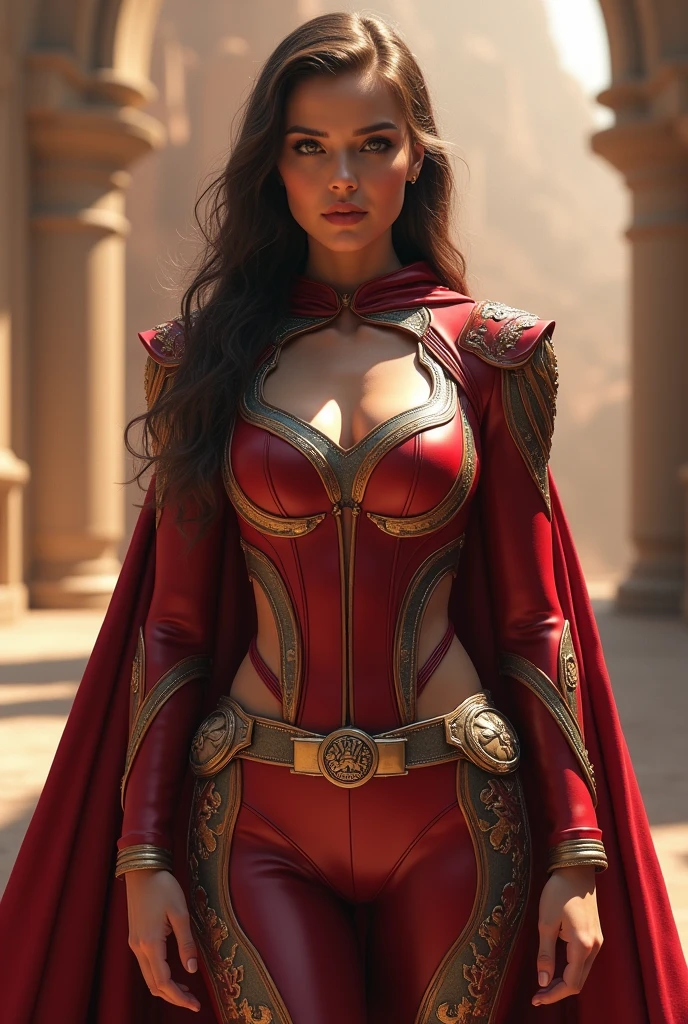 Padme Amidala wearing a navel exposing superhero outfit