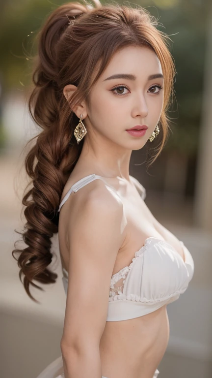 Ultra detail, high resolution, Ultra detailed, Best quality, Amazing, Top quality,Unified 8K wallpapers, Cinematic lighting, fully body photo, small round breasts, Miss Asia, beauty model, Noble and elegant clothing, silky lingeries, Earrings, (((Trendy hairstyles)))