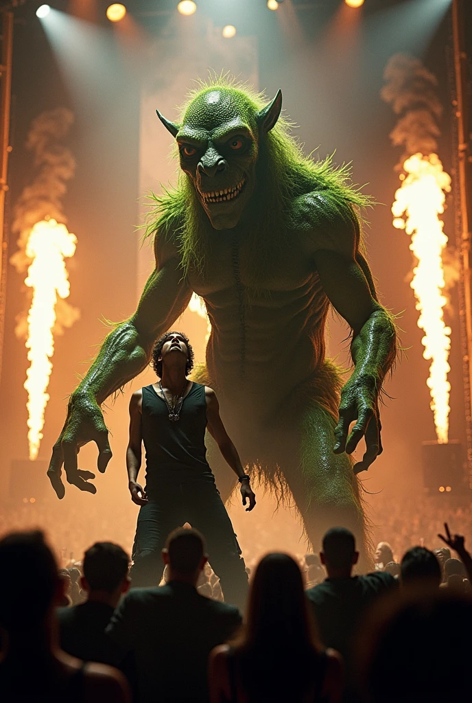 The Chilean legend Trauco playing a song with singer Chayanne at a Rammstein concert