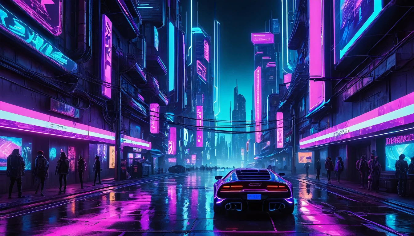 (masterpiece, top quality, Best Quality, official art, beautiful and aesthetic:1.2),(blue purple neon lighting), (vibrant glow), dynamic colors, striking contrast, futuristic atmosphere, Electric power,reflective surfaces,(urban landscape:1.3),8k,official wallpaper, (cyberpunk:1.2) ,future