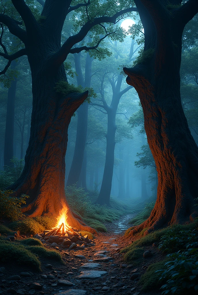 Camp entrance into the forest at night